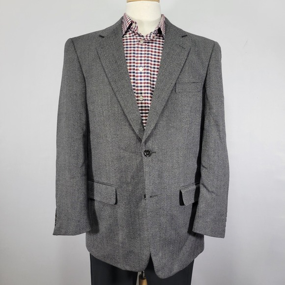 Statements Men's Flannel Sport Coat Blazer Two Button Herringbone Lambs Wool 44R